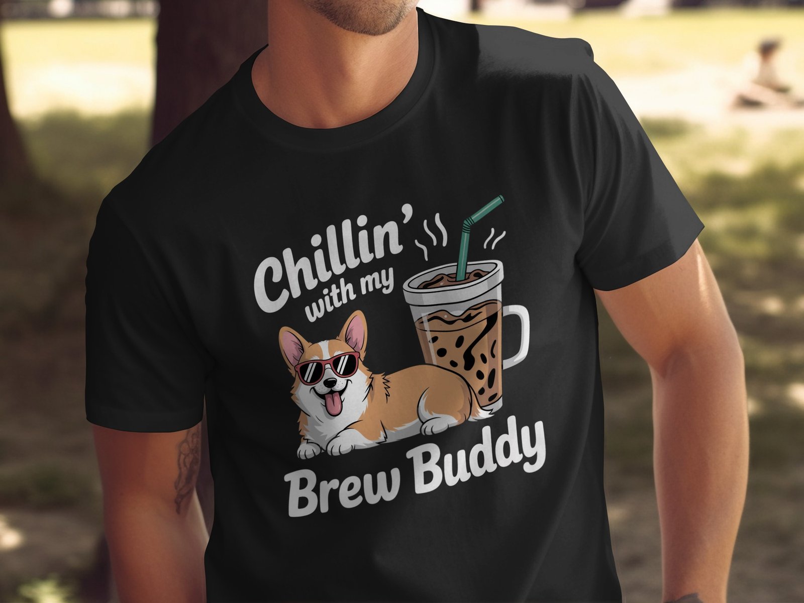 corgi iced coffee t-shirt