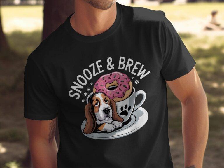 Snooze & Brew Basset Hound Coffee Donut T-Shirt