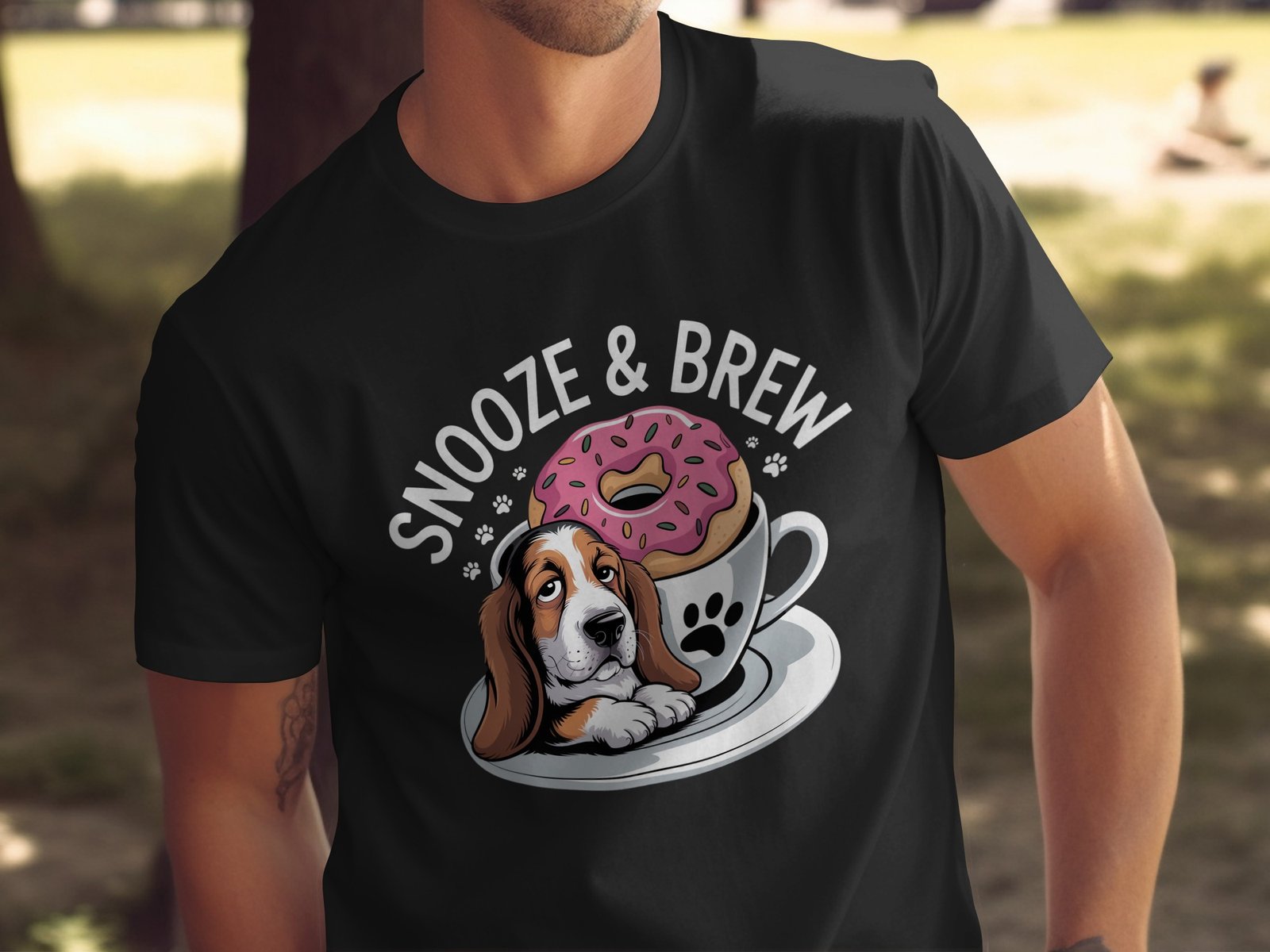 basset hound coffee donut t-shirt