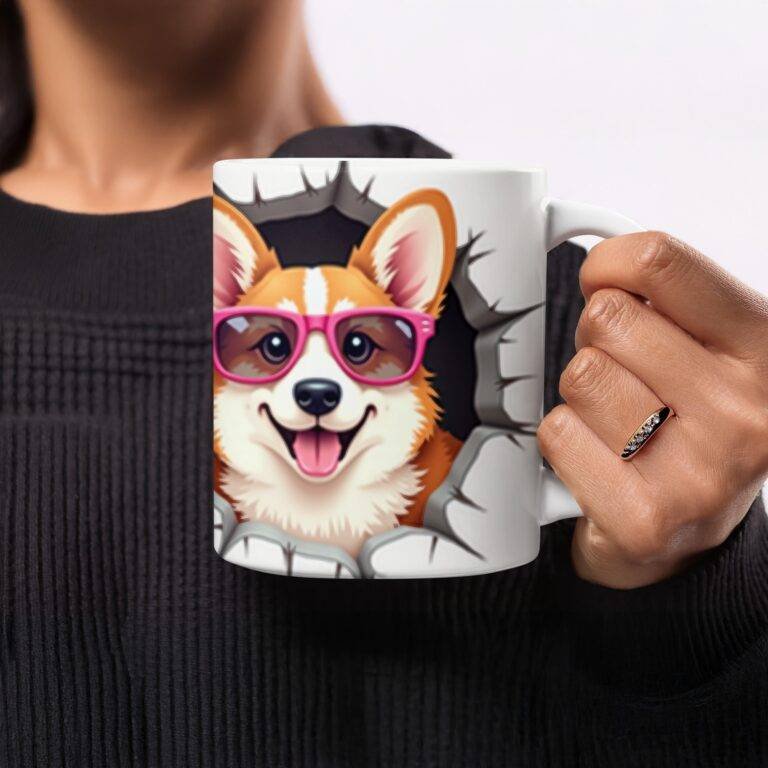 Corgi Pink Sunglasses Breakout Mug — fun corgi pink sunglasses mug for dog lovers
